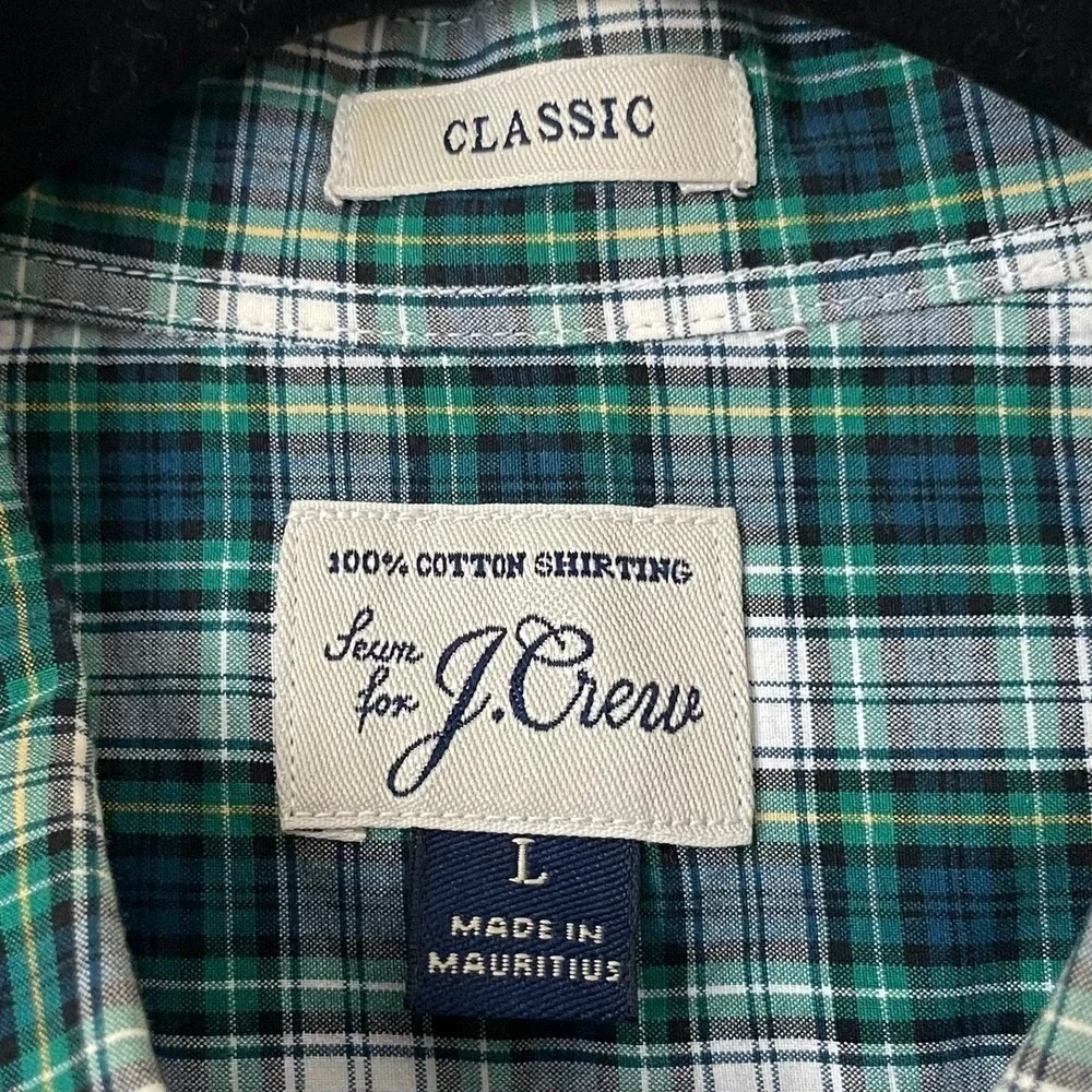 J. Crew Shirt Mens Large Green Blue Plaid‎ Classic Fit Long Sleeve Button Down